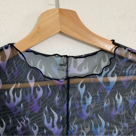 Unif Desire Flame Mesh Semi Sheer Long Sleeve Top Size medium - Picture 5 of 14